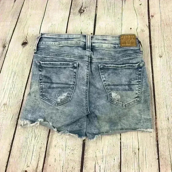 Blue Stretchy Denim Cut Off Shorts Distressed Sz 0 Next Level American Eagle - Picture 7 of 10